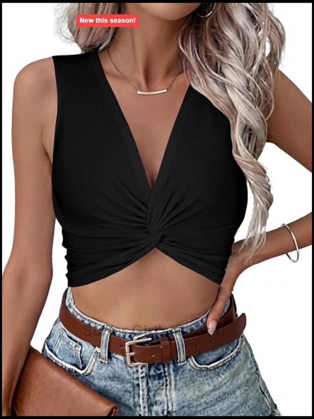 Women's Twist Front Sleeveless Ribbed Knit Crop Tank Top